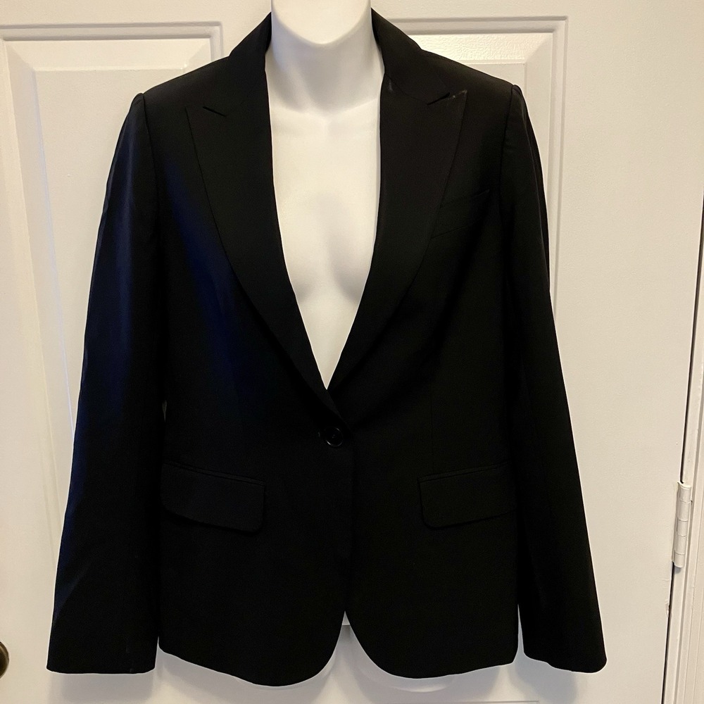 Theory Blazer Women's Sz 4 Black Professional Wool Stretch Tailored Lux Jacket